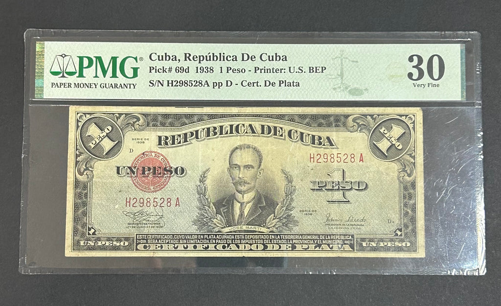 1938 1 Peso PMG VF30 Cert. De Plata
