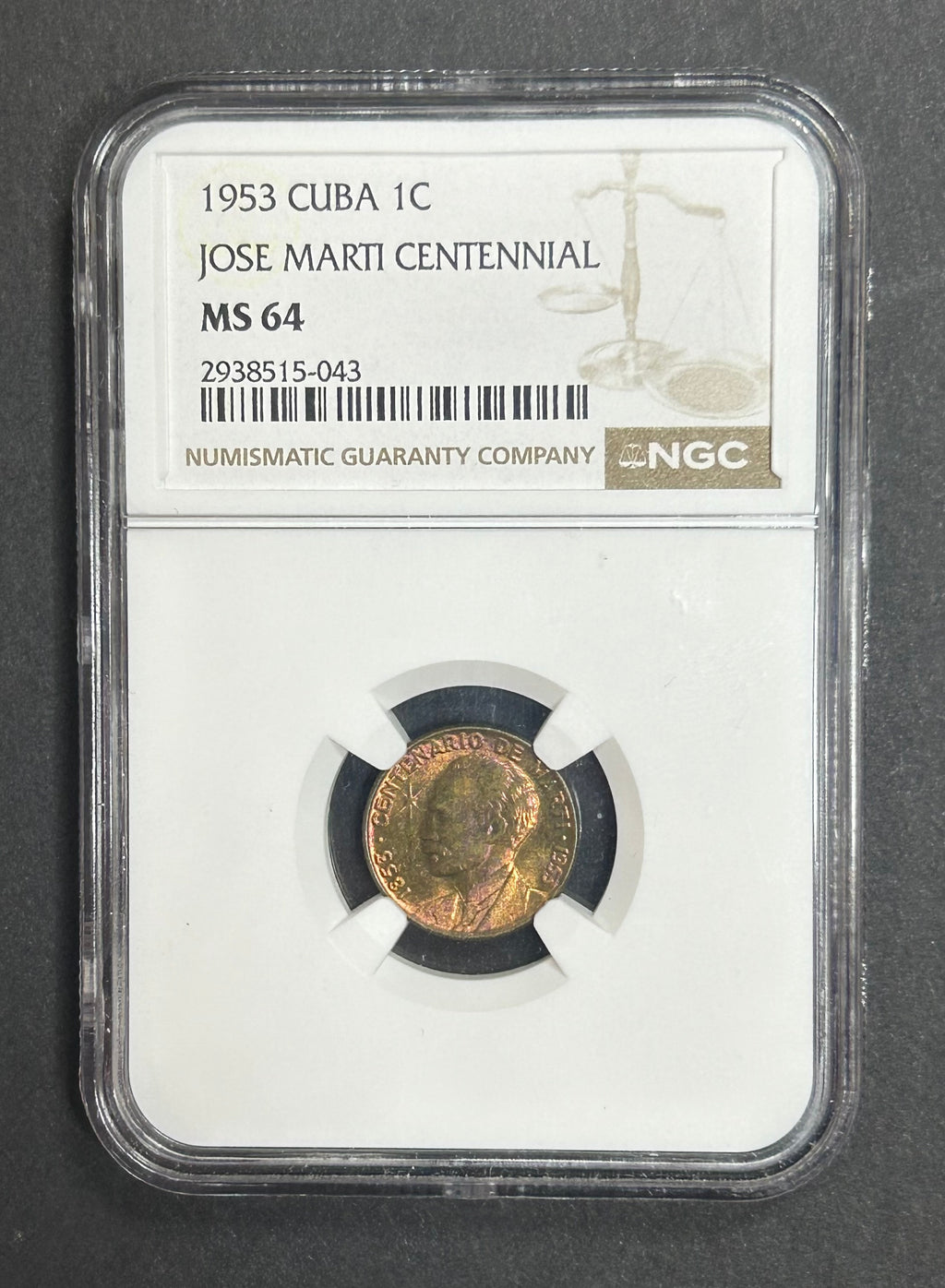 1953 1C MS64 NGC José Marti Centennial