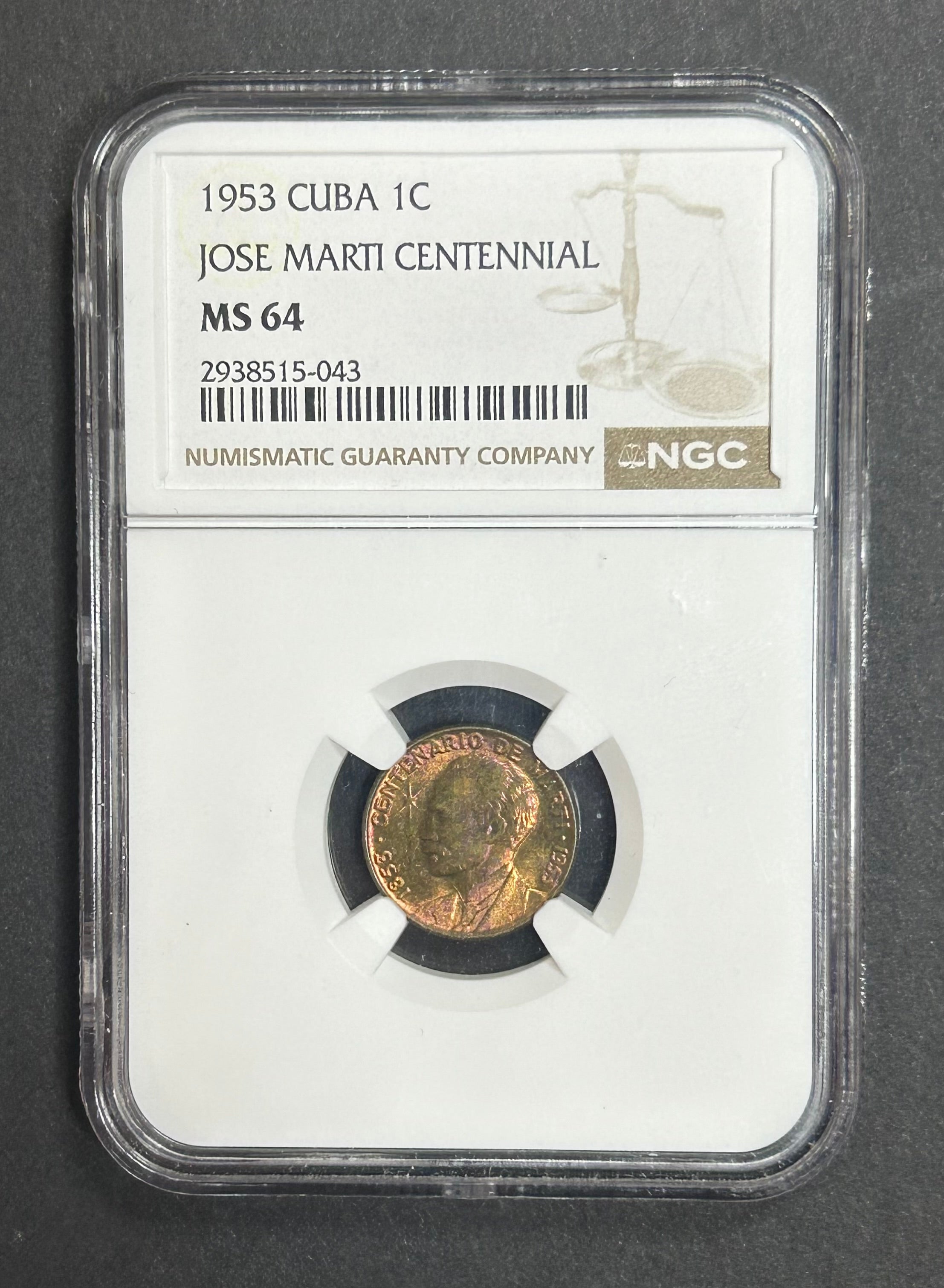 1953 1C MS64 NGC José Marti Centennial