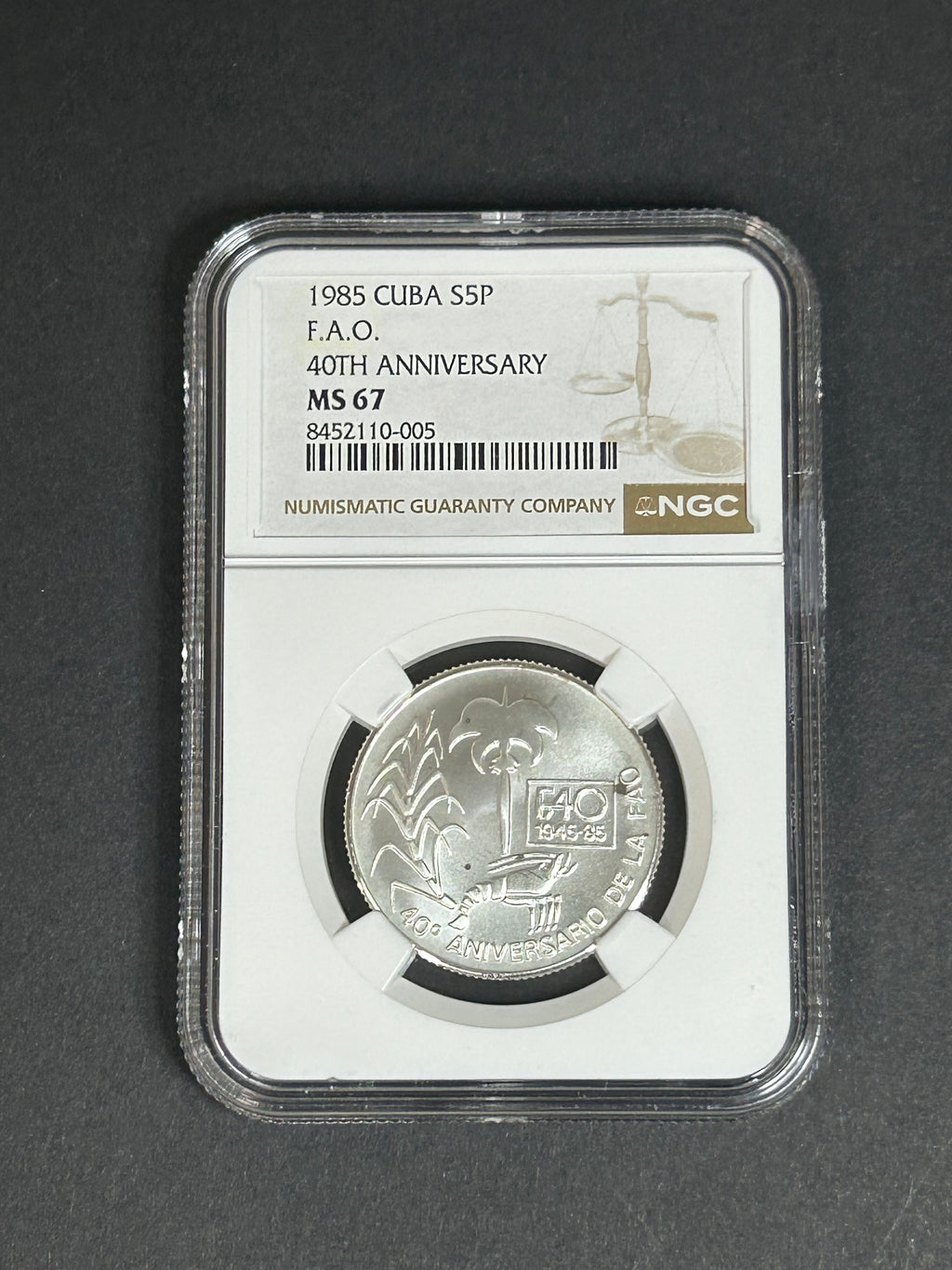 1985 5 Peso MS67 NGC