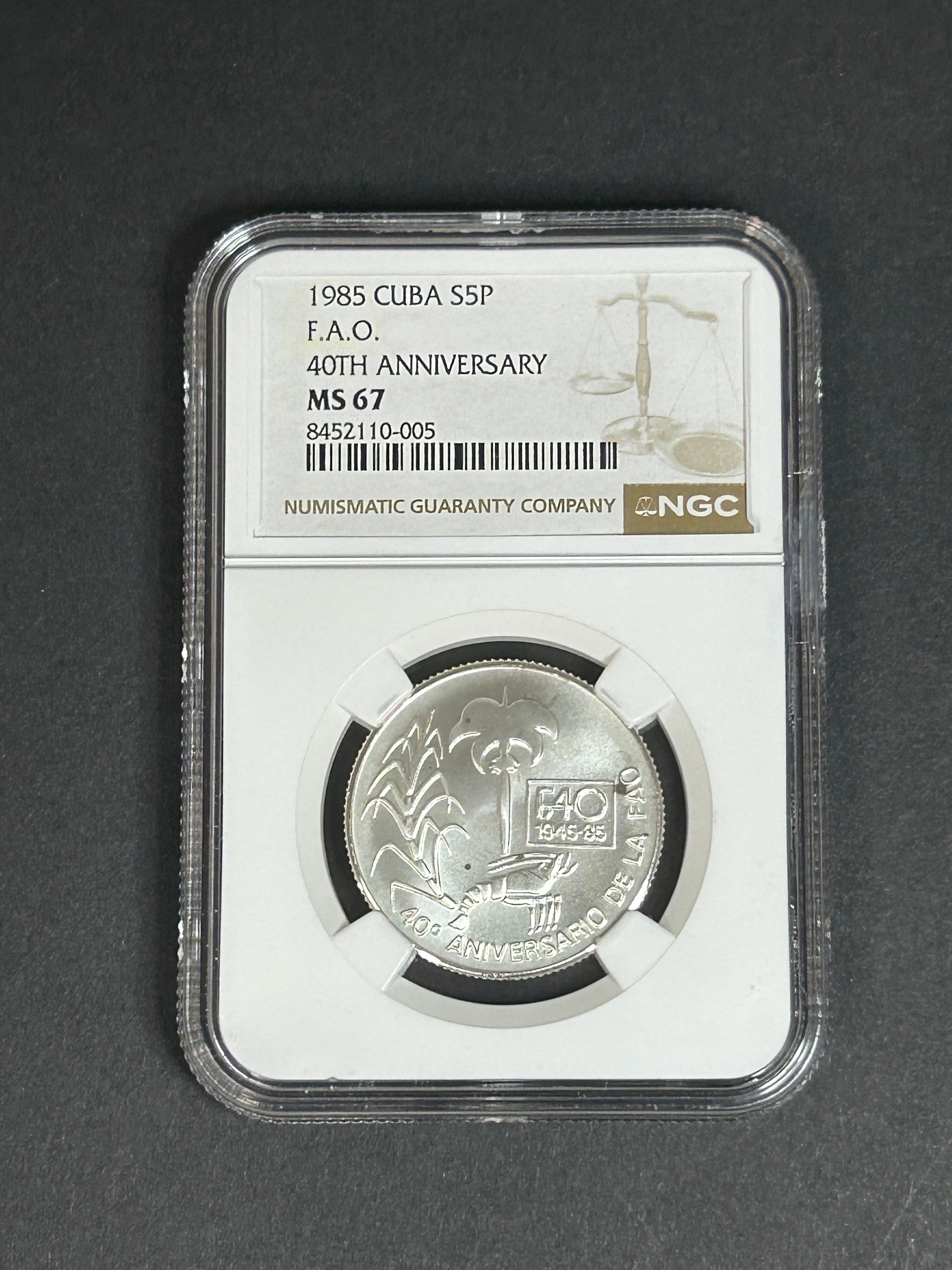 1985 5 Peso MS67 NGC