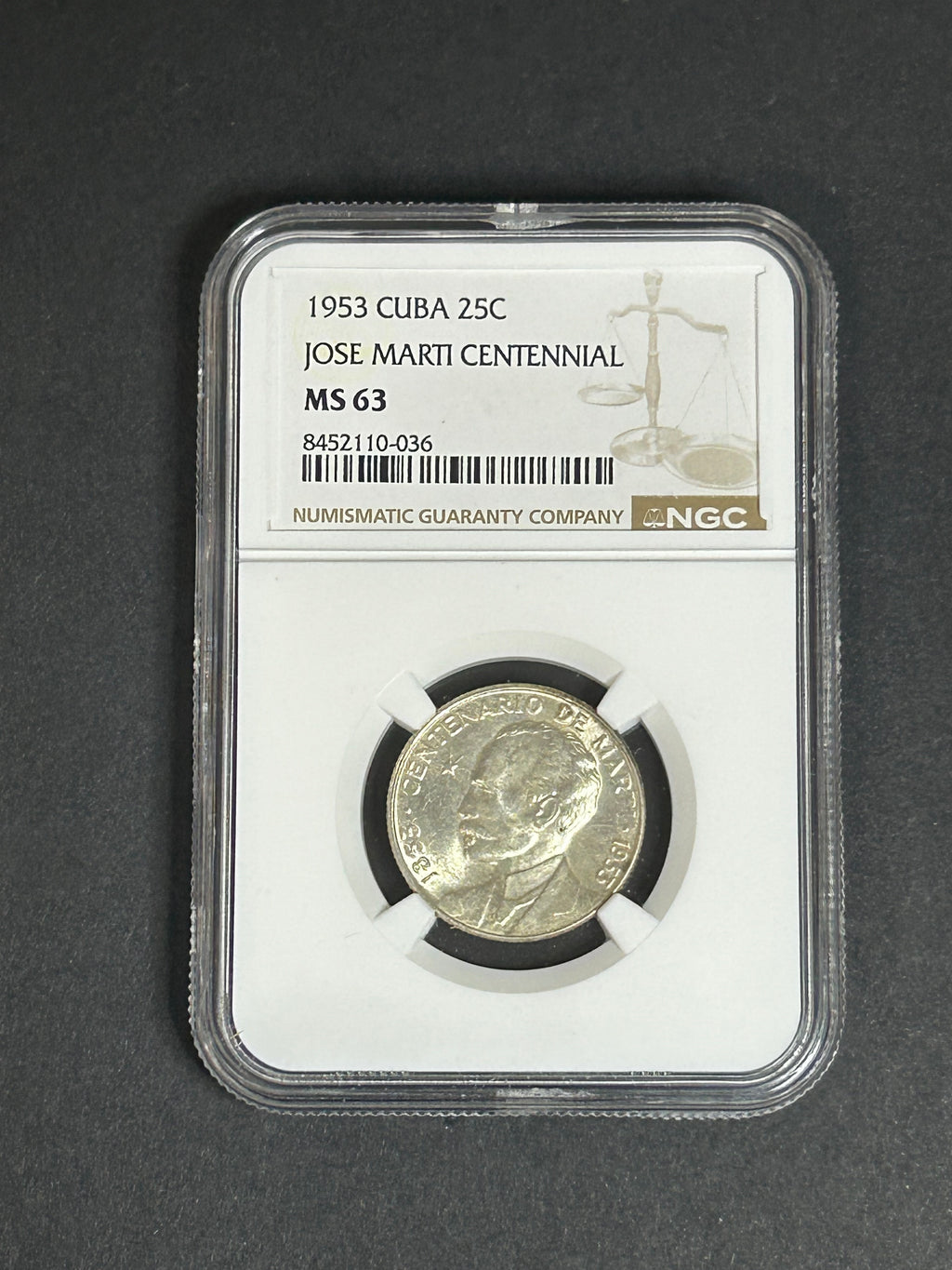 1953 25C Peso MS63 NGC José Marti Centennial