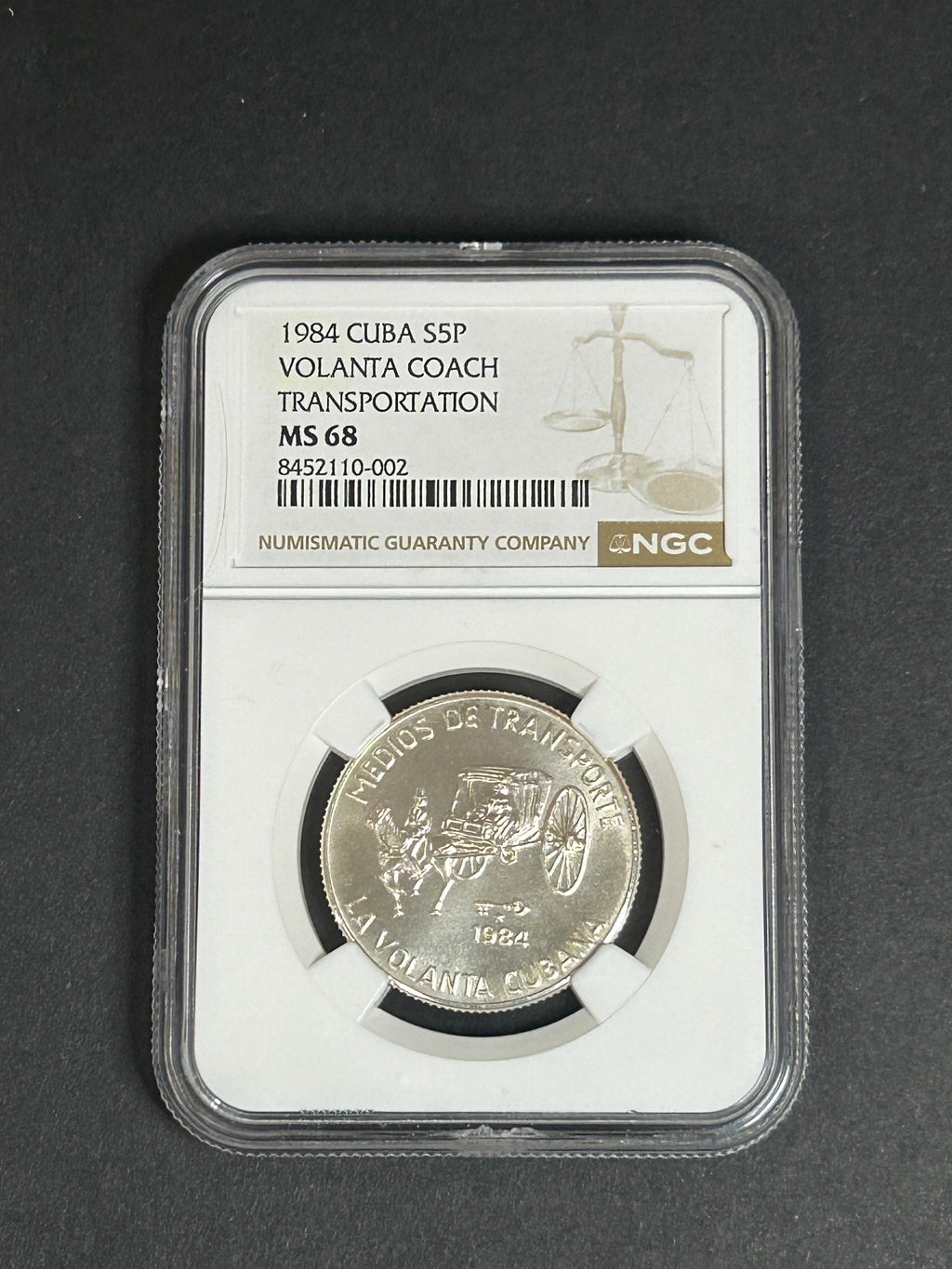 1984 5 Peso MS68 NGC Transportation