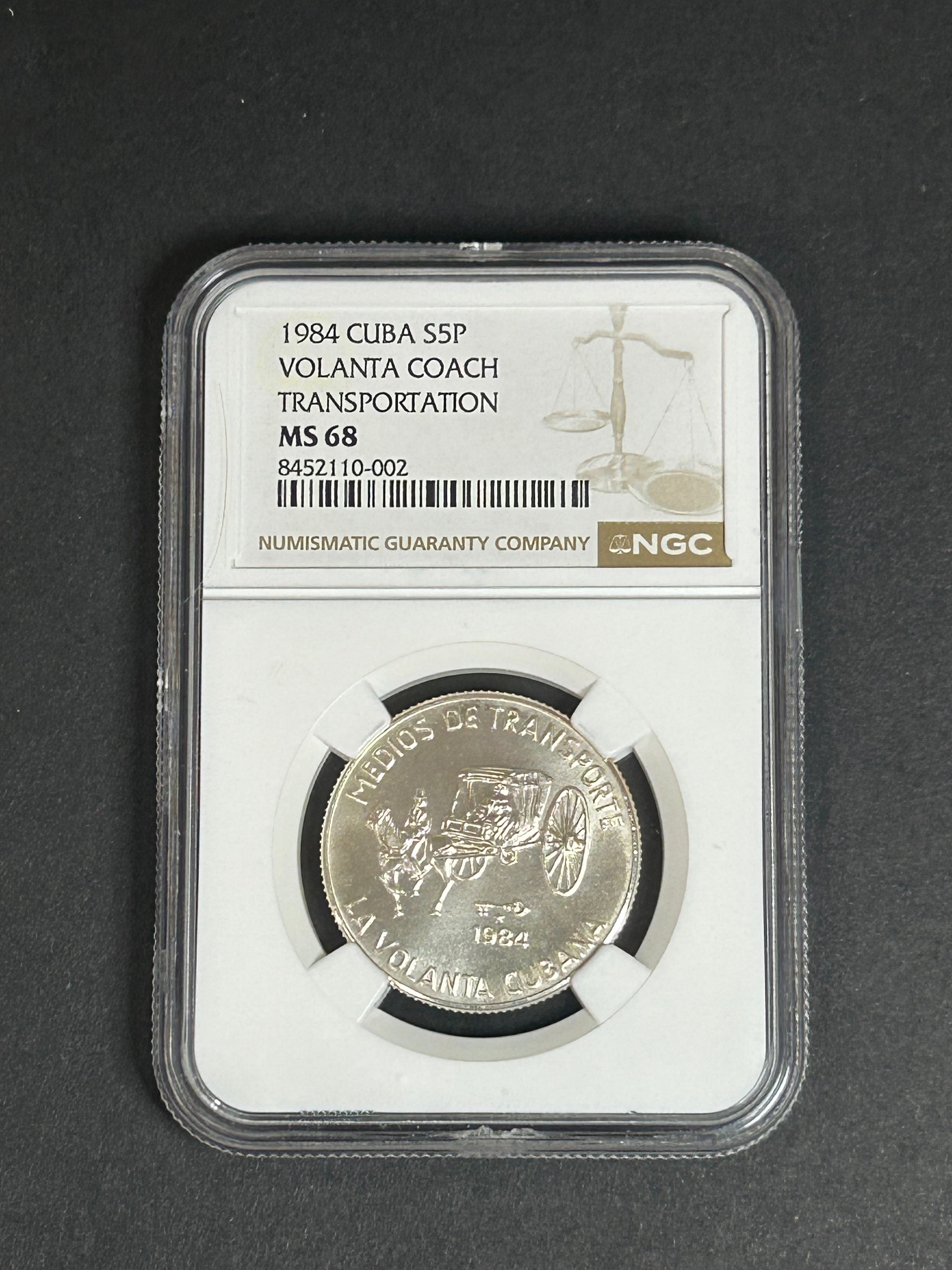 1984 5 Peso MS68 NGC Transportation