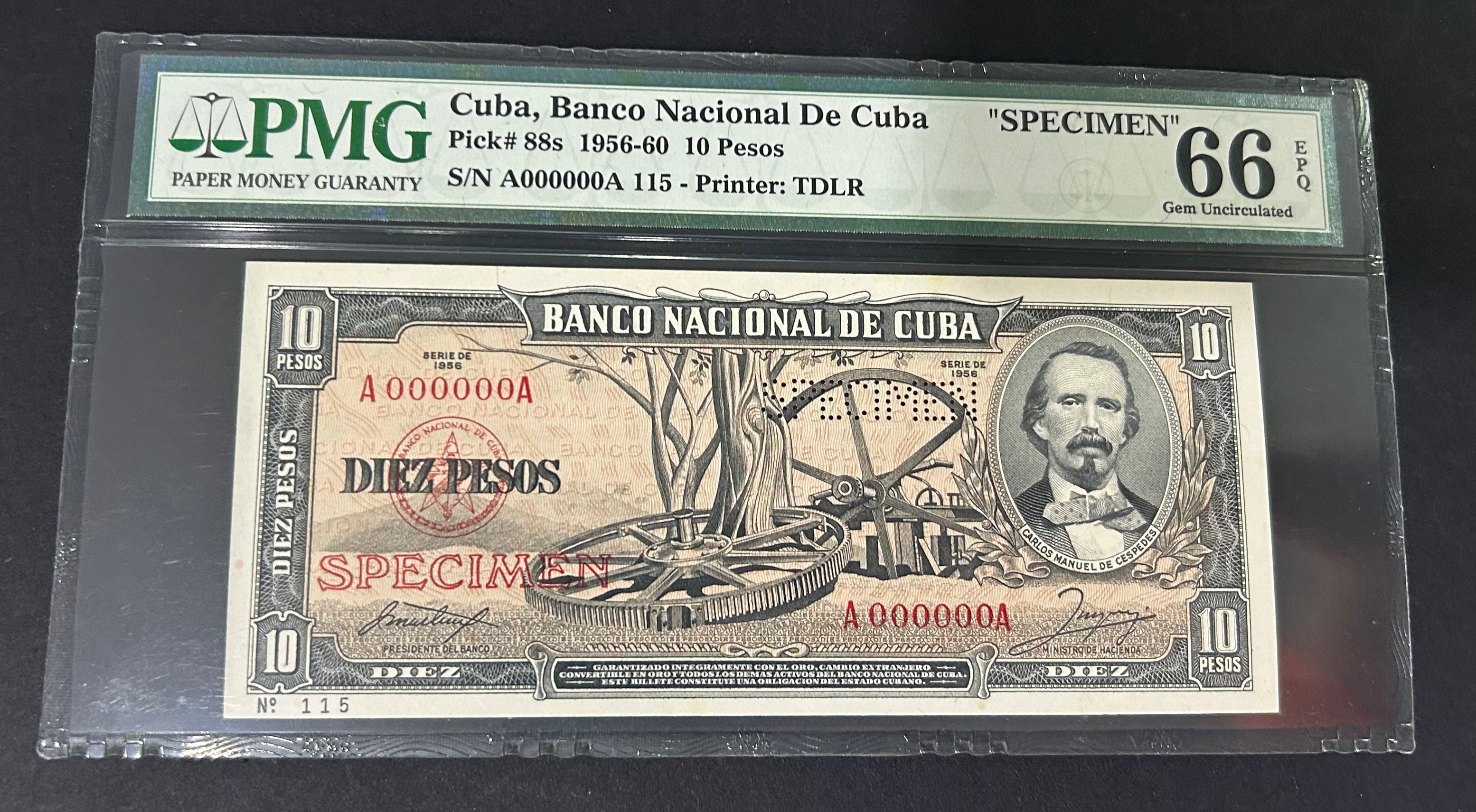1956 10 Pesos PMG 66 EPQ (MUESTRA)