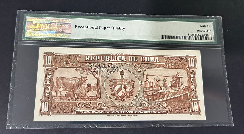 1956 10 Pesos PMG 66 EPQ (MUESTRA)