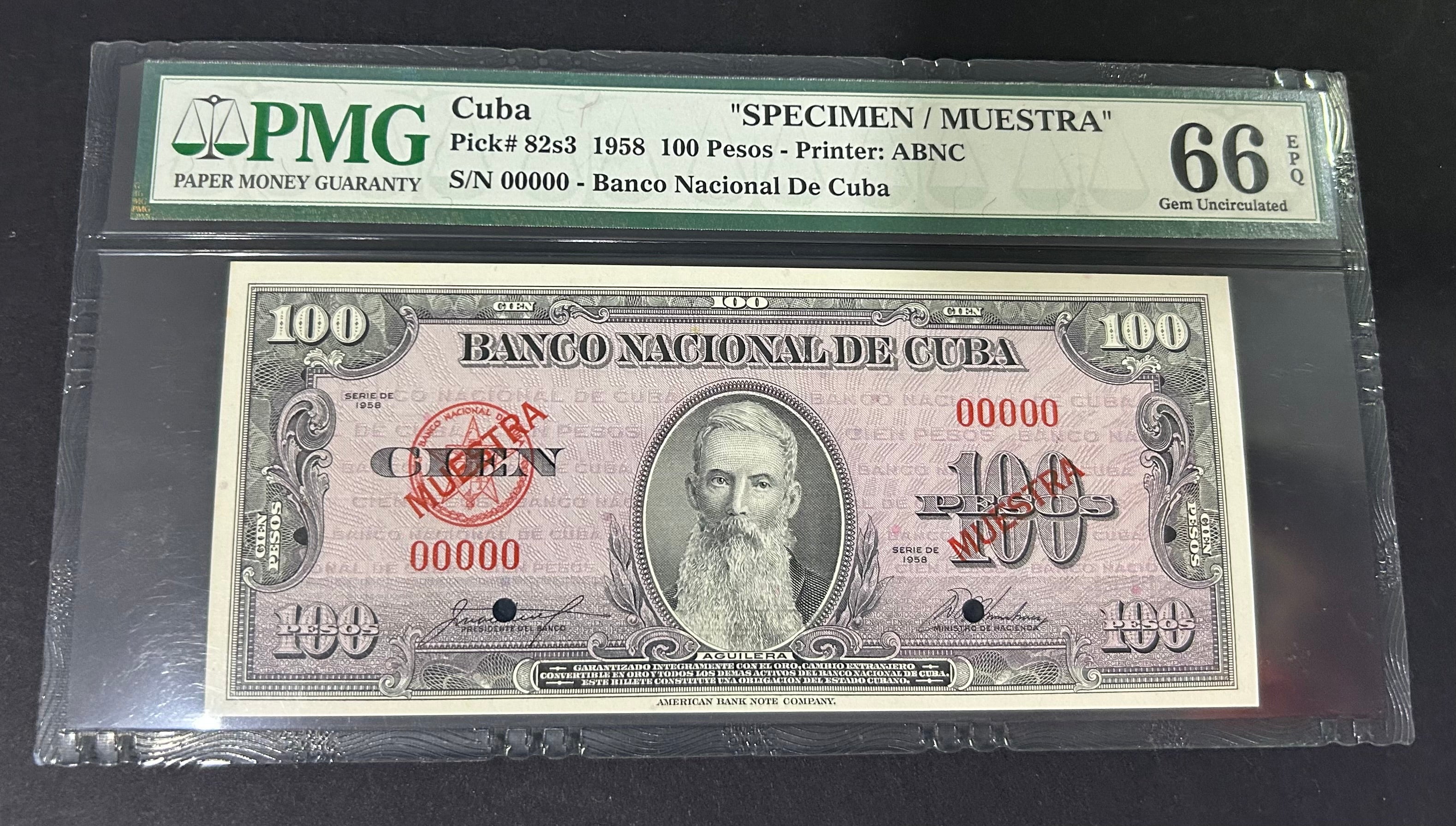 1958 100 Pesos PMG 66 EPQ (MUESTRA)