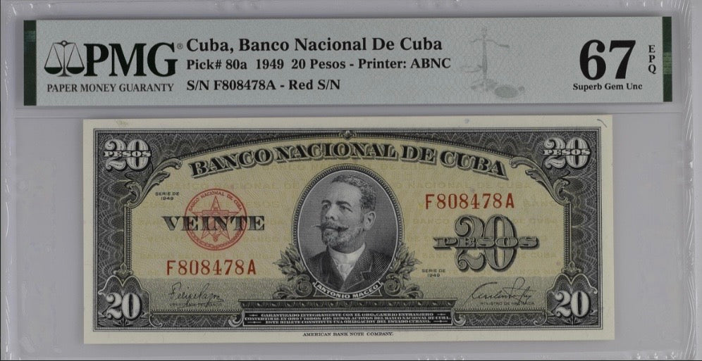 1949 20 Peso PMG 67 EPQ TOP POP